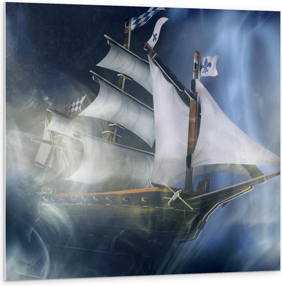 Forex - Schip in de Donkere Nacht - 100x100cm Foto op Forex