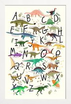 JUNIQE - Poster met houten lijst Dino Alphabet -13x18 /Kleurrijk