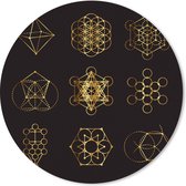 Muismat Goud Geverfd - Gouden geometrische vormen op een zwarte achtergrond Muismat rond - 20x20 cm - Muismat met foto