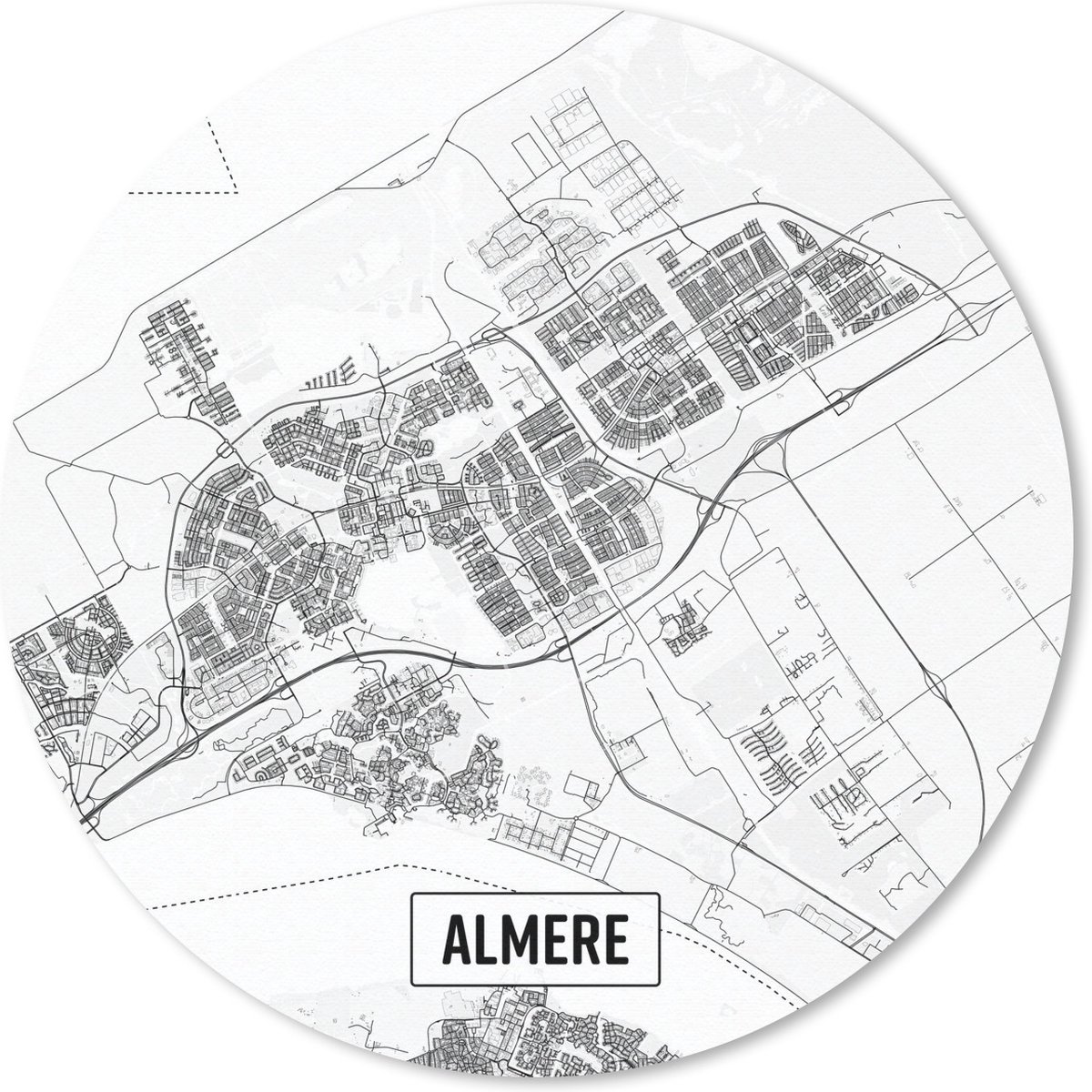 Muismat Top 50 Nederland vierkante- Stadskaart Almere Muismat rond - 20x20 cm - Muismat met foto
