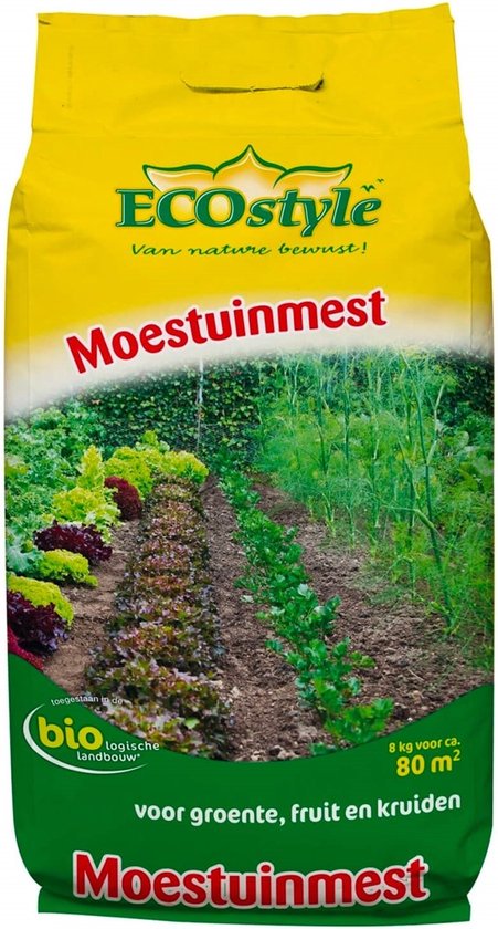 ECOStyle Moestuinmest voor Eetbare Gewassen - voor Fruit en Moestuin - Rijk aan Kalium - 120 Dagen Voeding - 80 M² - 8 KG