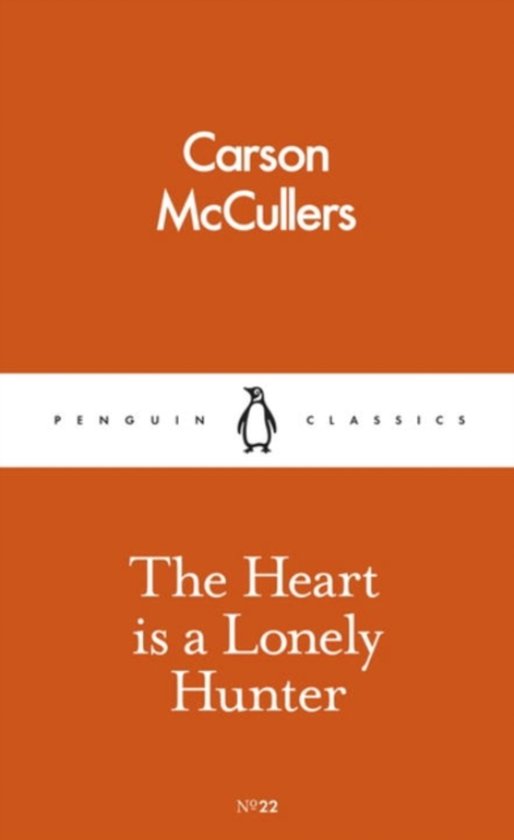 Oranje Penguin Classics omslag van The Heart is a Lonely Hunter door Carson McCullers met pinguïn-logo.