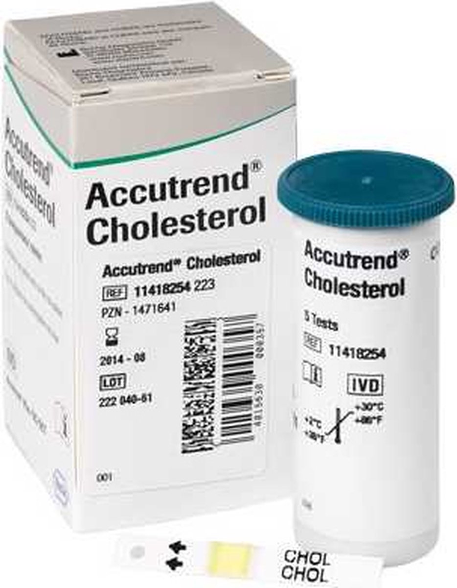 Goedkoopste Cholesterol teststrips Accutrend 25st. - cholesterol - bloedsuikermeter - accutrend - accucheck