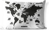 Buitenkussens - Tuin - Zwart wit wereldkaart - 60x40 cm