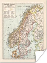 Poster Gedetailleerde kaart van Zweden en Noorwegen - 30x40 cm