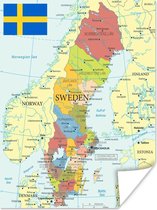 Poster Kleurrijke kaart van Zweden - 60x80 cm