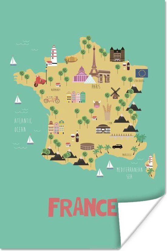 wasserette architect stapel Poster Landkaart - Frankrijk - Kinderen - 80x120 cm | bol.com