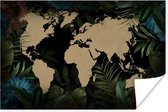 Poster - Wereldkaart - Tropische Planten - Bladeren - 120x80 cm