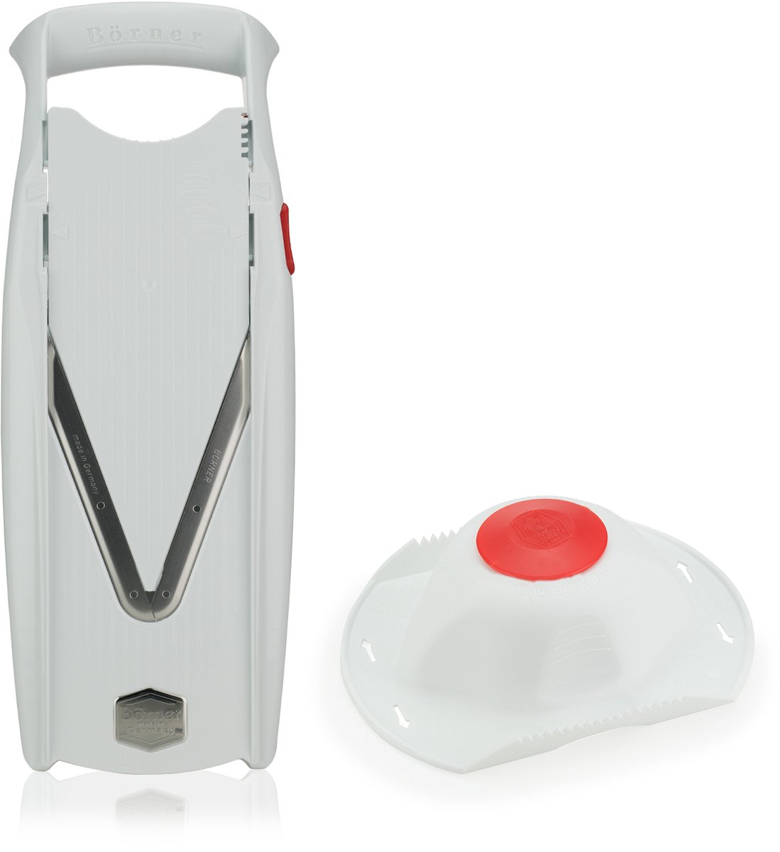 Börner Mandoline V5 Starter | 5-delige set | 6 snijdiktes | Geschikt als Frietsnijder | BPA-vrij en Roestvrij | Wit