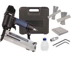 FERM - ATM1051 - Pneumatische - Tacker - Spijkerpistool - Nietpistool - Combitacker - DIN - ORION - Spijkers - 15-50mm - type 55 - Nieten - 16-40mm - type 47 - 7 bar - 100 PSI - Magazijn indicator - Met - Spijkers - Nieten - Koffer - Combitacker