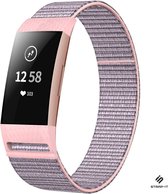 Nylon Smartwatch bandje - Geschikt voor  Fitbit Charge 3 nylon bandje - roze - Strap-it Horlogeband / Polsband / Armband