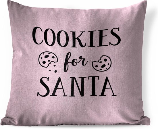 Sierkussen Citations de Noël pour l'intérieur - Quote Cookies pour le Père Noël décoration murale Noël rose pastel - 40x40 cm - Coussin intérieur carré en coton
