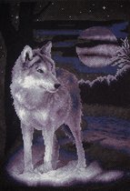 PANNA Borduurpakket Witte wolf J-0462 - Kruissteek - Borduren voor volwassenen - Aida Zwart
