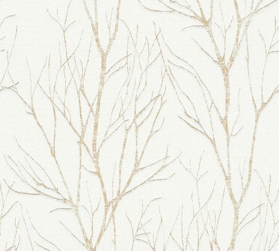 Papier peint nature Profhome 372603-GU papier peint intissé légèrement texturé avec motif nature beige or mat vert oxyde de chrome 5,33 m2 (57 ft2)