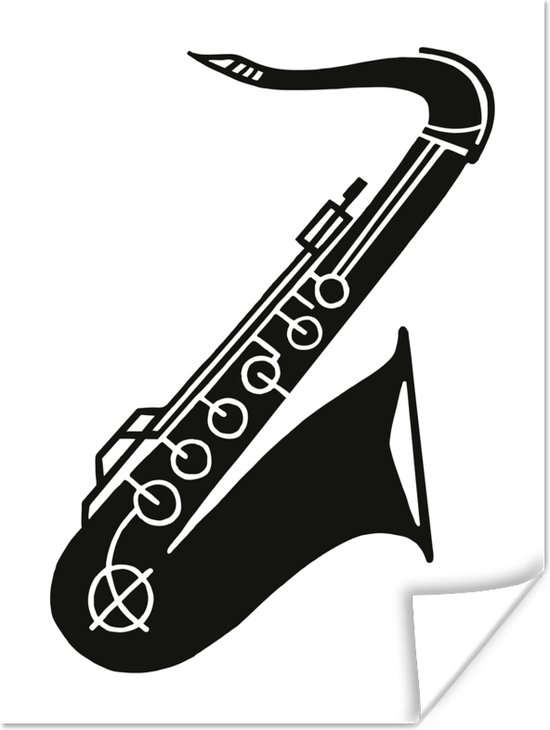 Illustration Zwart et blanc d un poster saxophone noir 120x160 cm