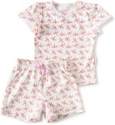 Little Label Pyjama Meisjes Maat 110-116 - Wit, Roze - Zachte BIO Katoen - Shortama - 2-delige zomer pyama meisjes - Vlindertjesprint