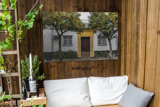 Poster Porte colorée dans le jardin espagnol de Santa Cruz 120x80 cm - Toile de jardin / Toile d'extérieur / Peintures pour l'extérieur (décoration de jardin)