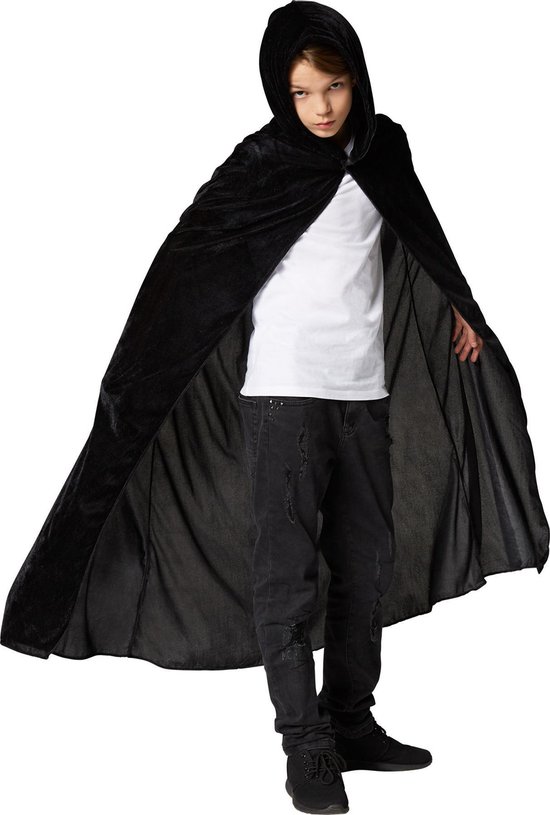 dressforfun - Mystieke fluwelen cape zwart 116 cm - verkleedkleding kostuum halloween verkleden feestkleding carnavalskleding carnaval feestkledij partykleding - 301847