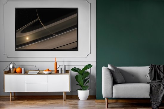 Image encadrée - Cadre photo La planète Saturne dans le système solaire 120x80 cm - Affiche encadrée (Décoration murale salon / chambre)