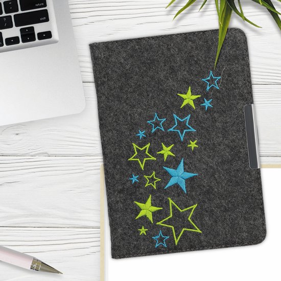 kwmobile hoes geschikt voor Tolino Vision 1 / 2 / 3 / 4 HD - E-reader beschermhoes in lichtgroen / blauw / donkergrijs - Sterren Mix design van kwmobile — afbeelding 5