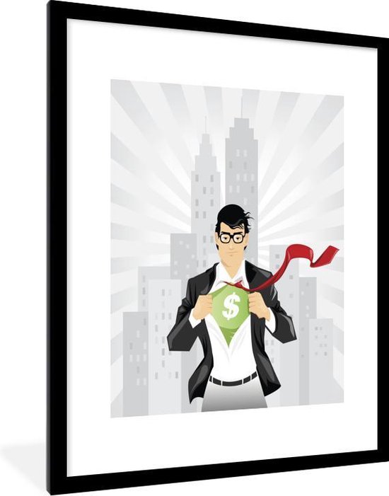 Image encadrée - Une illustration d'un super héros avec une cravate cadre  photo noir... | bol.com