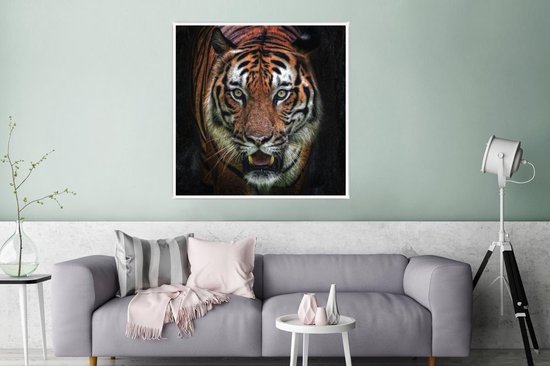 Poster Tigre de Sumatra grognant papier 100x100 cm - Tirage photo sur Poster (décoration murale salon / chambre) / Poster Animaux sauvages