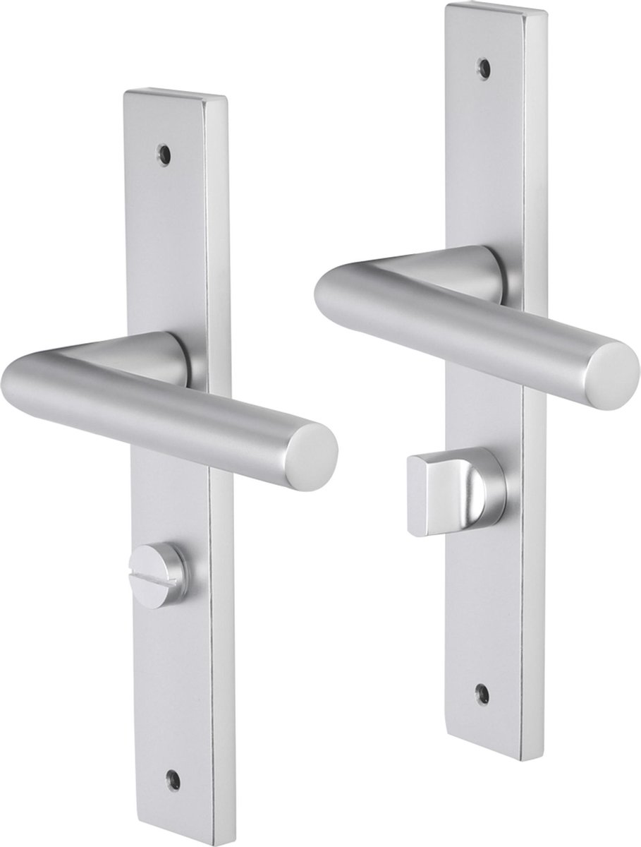 Impresso London Deurklink – Deurbeslag – Vierkant – Deurschild met Schroeven en Toiletsluiting – Zilver