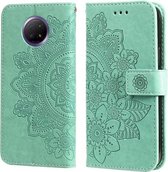 Voor Xiaomi Redmi Note 9T 5G / Note 9 5G (CN-versie) 7-bloemblaadje Bloemen Embossingpatroon Horizontale Flip PU-lederen hoes met houder & kaartsleuven & portemonnee & fotolijst (groen)