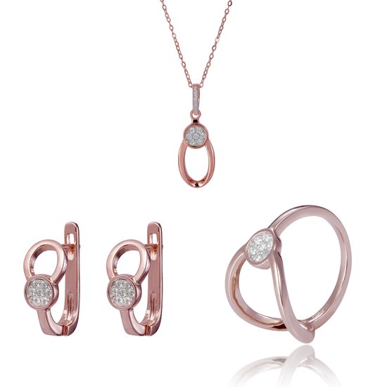 Orphelia SET-7439/56 - Juwelenset: Ketting + Oorbellen + Ring - 925 Zilver Rosé - Zirkonia - 42 cm / Ringmaat 56