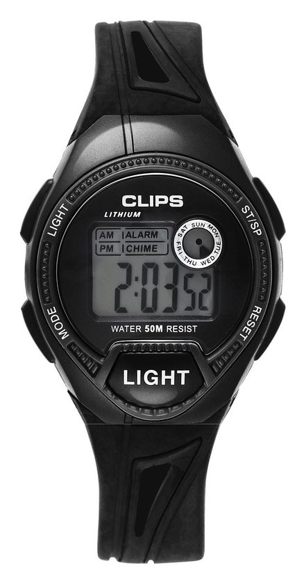 Clips 539-6004-44 Horloge - Rubber - Zwart - Ø 45 mm