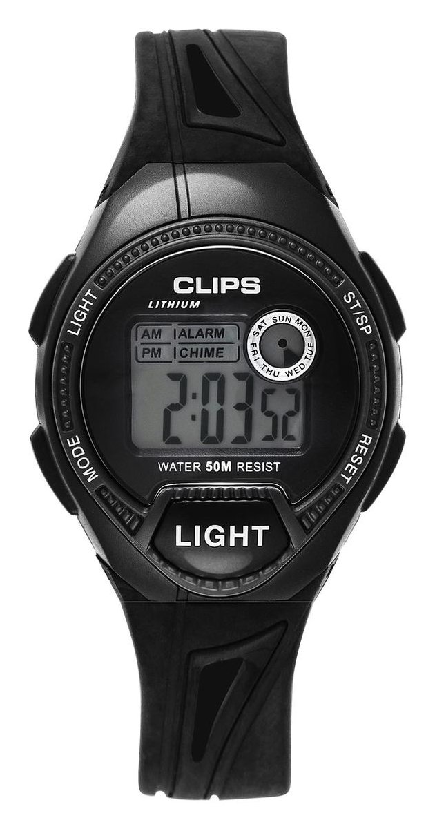 Clips 539-6004-44 Horloge - Rubber - Zwart - Ø 45 mm