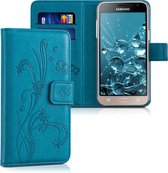 kwmobile telefoonhoesje voor Samsung Galaxy J3 (2016) DUOS - Hoesje met pasjeshouder in donkerblauw - Stengels en Vlinder design