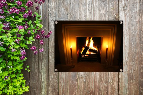 Affiche de jardin Cheminée dans une pièce sombre 80x60 cm - Toile de jardin / Toile d'extérieur / Peintures d'extérieur (décoration de jardin)