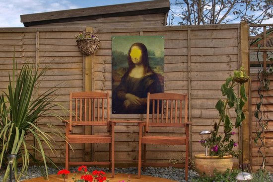 Tuindecoratie Mona Lisa - Leonardo da Vinci - Geel - 40x60 cm - Tuinposter - Tuindoek - Buitenposter - GreatGardenPosters