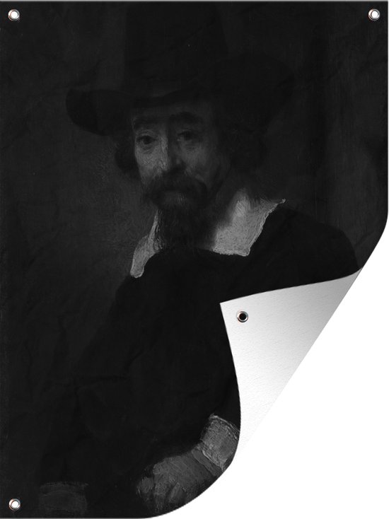 Tuinschilderij Portret van dr Ephraïm Bueno - Rembrandt van Rijn - 60x80 cm - Tuinposter - Tuindoek - Buitenposter