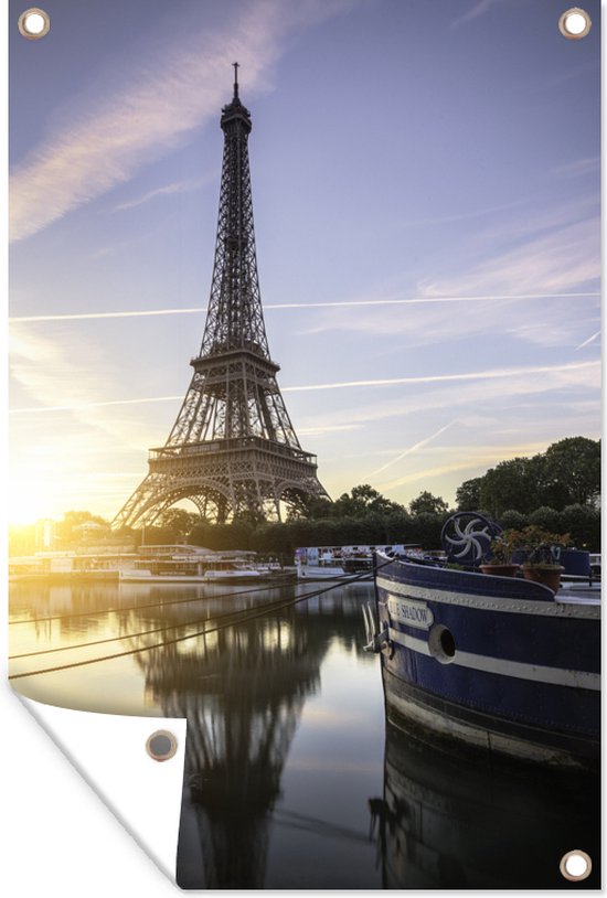 Tuindecoratie Eiffeltoren - Parijs - Water - 40x60 cm - Tuinposter - Tuindoek - Buitenposter
