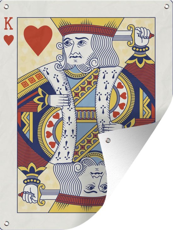 Muurdecoratie buiten Geïllustreerde speelkaart van een harten koning - 120x160 cm - Tuindoek - Buitenposter