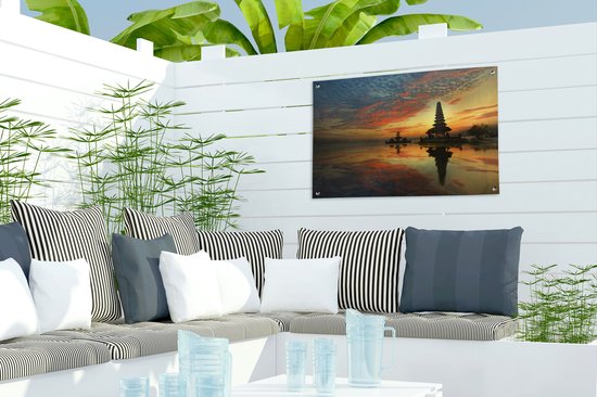 Décoration de jardin Silhouette du Temple Pura Ulun Danu Bratan à Bali - 60x40 cm - Affiche de jardin - Toile de jardin