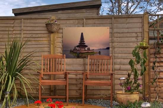 Décoration de jardin Temple Pura Ulun Danu Bratan à Bali pour ciel rose - 60x40 cm - Affiche de jardin - Toile de jardin