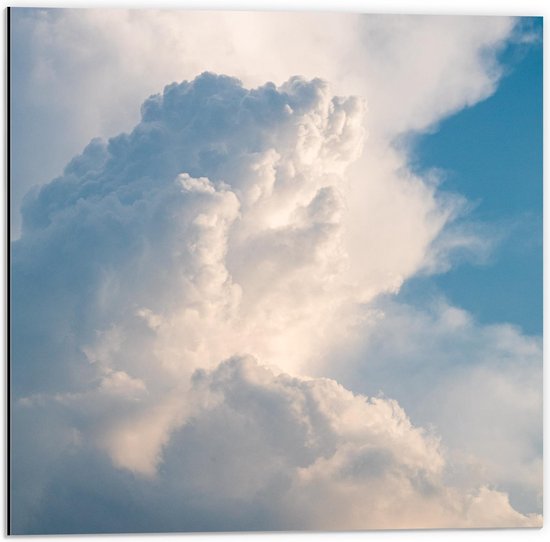 Dibond - Grote Witte Wolken in de Lucht - 50x50cm Foto op Aluminium (Wanddecoratie van metaal)