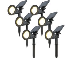 6x HOFTRONIC Bend - Solar Tuinspot - Zwart - IP65 Waterdicht - Schemerschakelaar - Tot 10 uur brandtijd - Kantelbaar - Winter solar - 3000K Warm Wit (sfeervol) - Tuinverlichting op zonne-energie - Ook als wandlamp te gebruiken