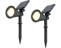 2x HOFTRONIC Bend - Solar Tuinspot - Zwart - IP65 Waterdicht - Schemer- en bewegingsschakelaar - Tot 10 uur brandtijd - Kantelbaar - Winter solar - 3000K Warm Wit (sfeervol) - Tuinverlichting op zonne-energie - Ook als wandlamp te gebruiken