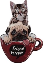Clayre & Eef Plaque de texte Chat et chien 38x55 cm Rouge Fer Friend Forever Plaque murale