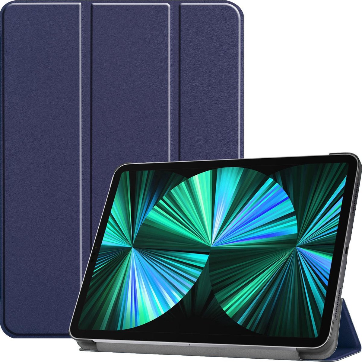 Hoesje Geschikt voor Apple iPad Pro (2021) - 12.9 inch - Dun & Stevig - Trifold Bookcase - Hard Cover - Hardcover Book Case - Tablet Hoes - Donkerblauw