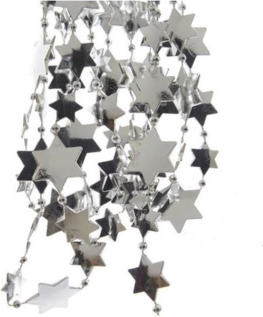 Decoris - Vlaggenlijn - Feestslinger - Kerstslinger - Ster - Zilver - 270 cm