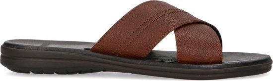 Manfield - Heren - Cognac leren slippers - Maat 42 | bol.com