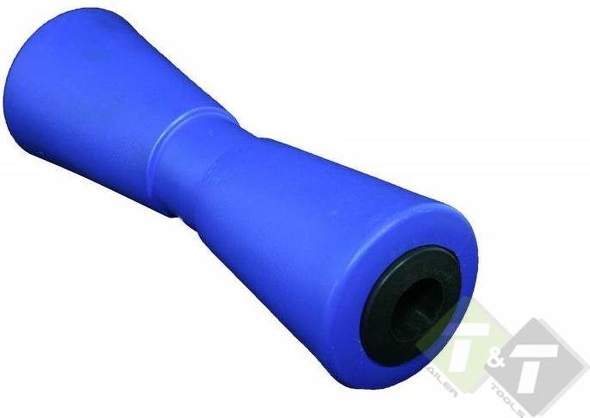 Kielrol, 286 x 94, asgat 27 mm, blauw. Steunrol, Bootrol,
