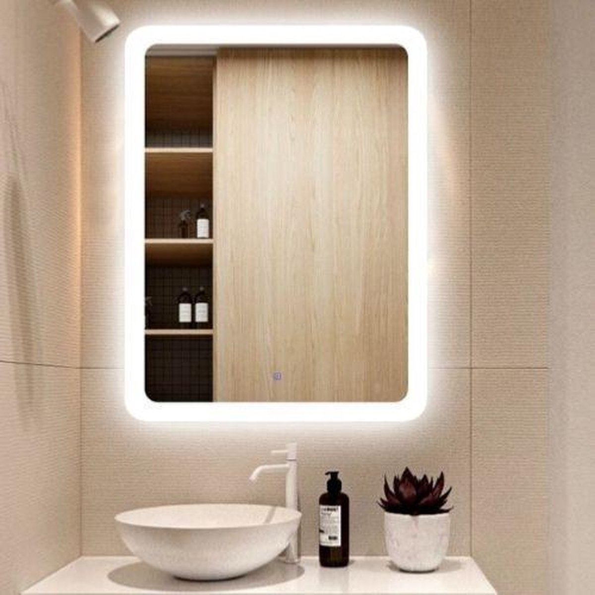 Rechthoekige LED Spiegel 60x80cm 48W + WIT Touch Schakelaar voor Badkamer - Wit licht - Kunststof - Wit - SILUMEN