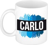 Carlo naam cadeau mok / beker met  verfstrepen - Cadeau collega/ vaderdag/ verjaardag of als persoonlijke mok werknemers
