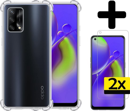 Étui OPPO A74 4G Étui transparent antichoc avec 2x protecteur d'écran - Étui OPPO A74 - Étui OPPO A74 4G Étui avec 2x protecteur d'écran - Transparent